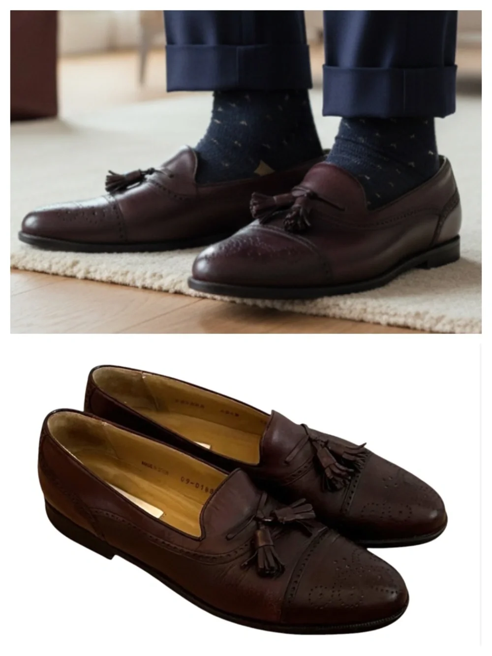 Vtg Mezlan Loafers Shoes Sz 10 B Burgundy Leather Tassel Wingtip Brogue Cap Toe